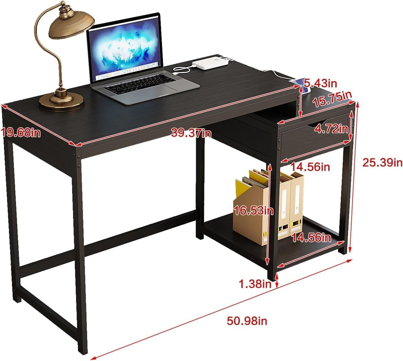 51" Workspace with Power Outlet, USB Charging Port size introduction