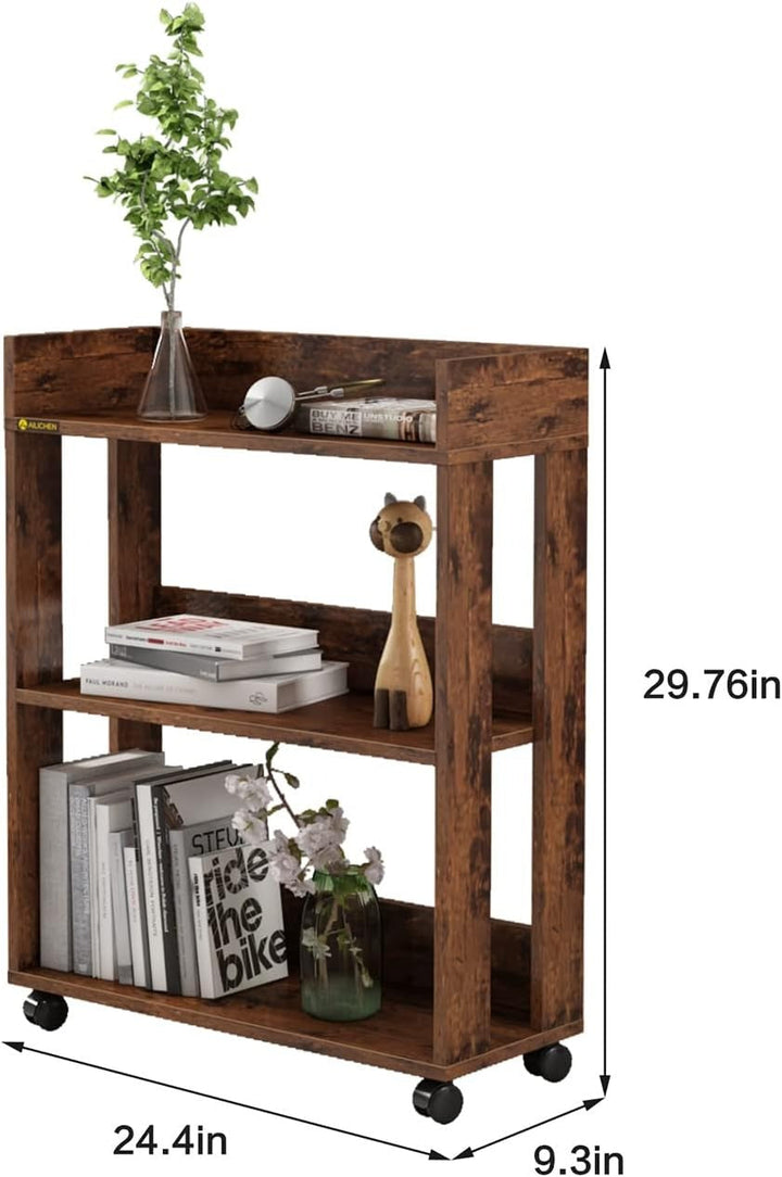 3-Tier Open Wood Shelving Unit Mobile Storage size introduction