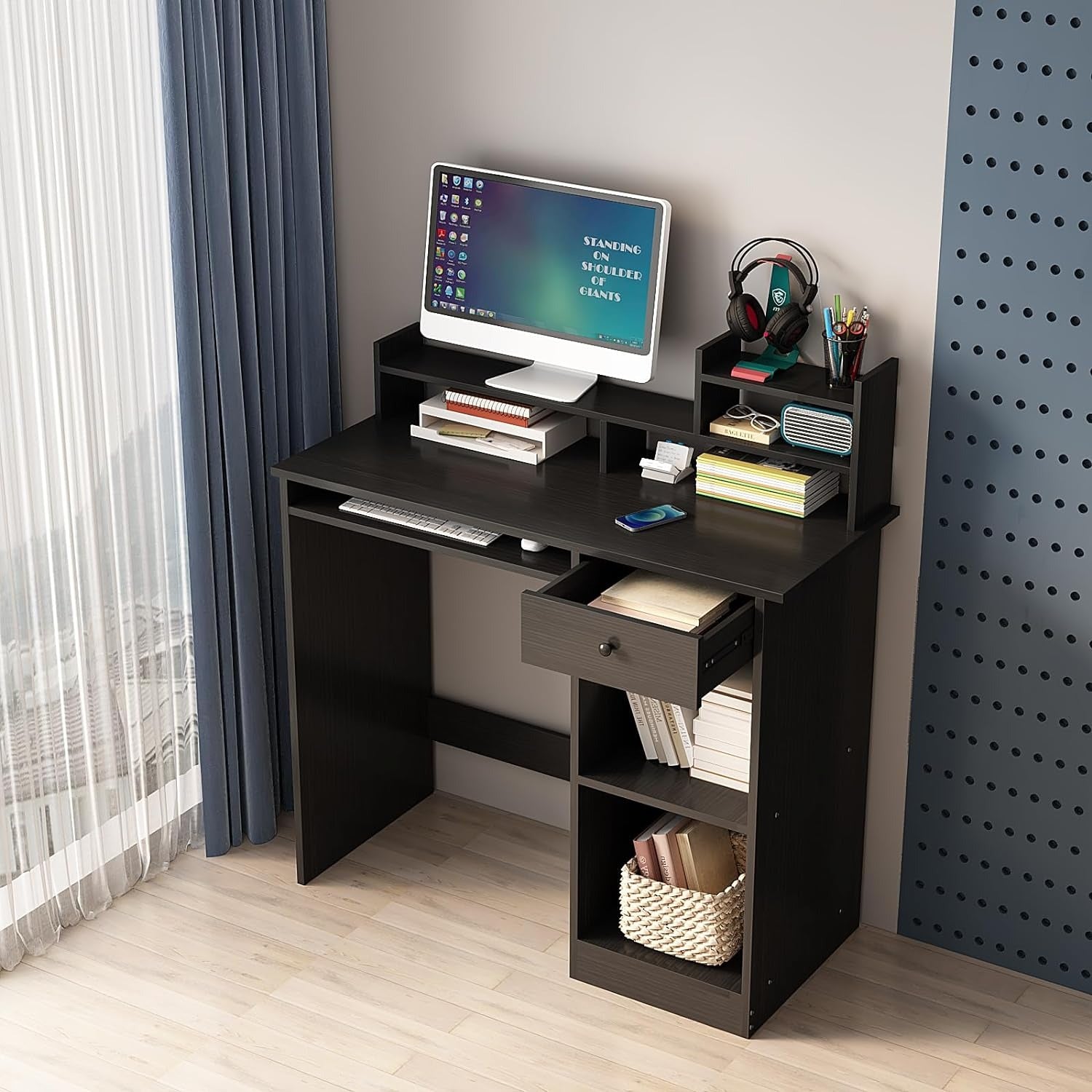 40" Study Workspace with Monitor Stand, Slide-Out Keyboard  in black 