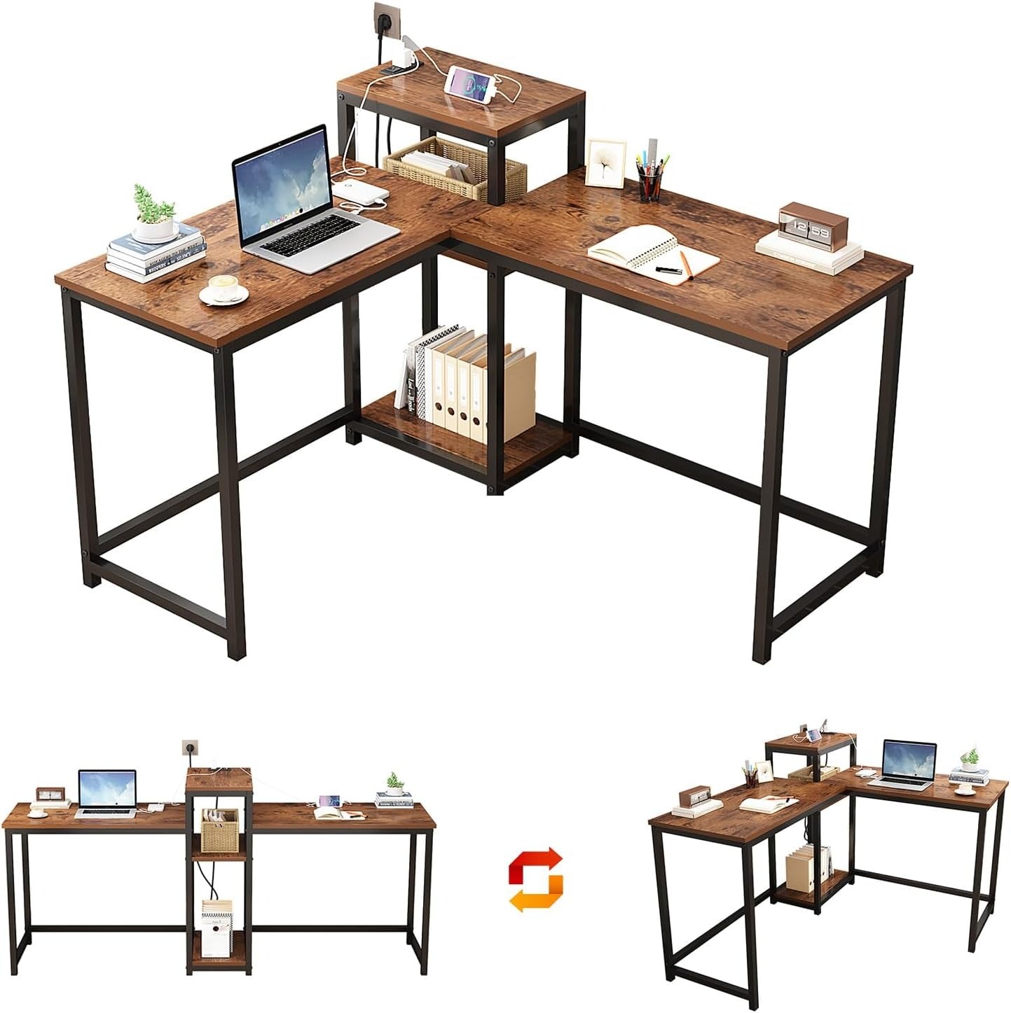 83 Inches Two Person Desk wooden rustic style