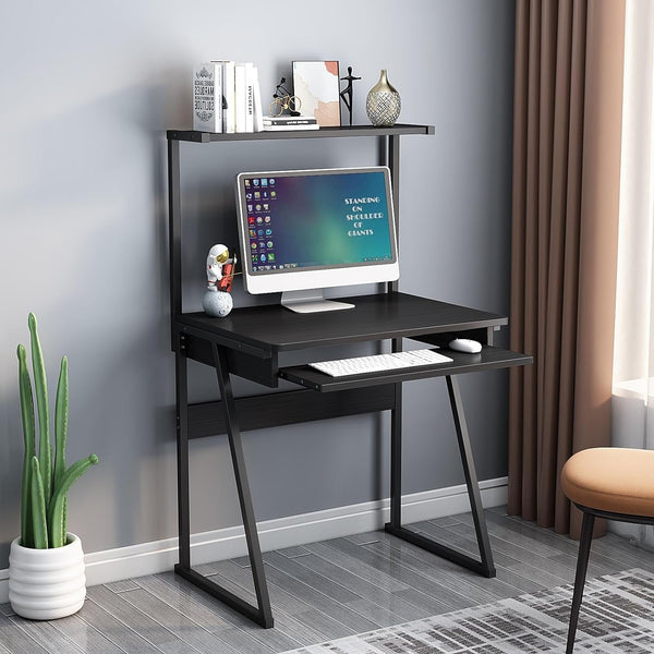 2-Tier Computer Desk with Keyboard Tray in black