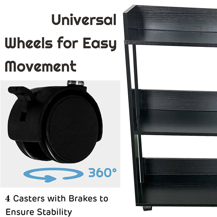 3-Tier Open Wood Shelving Unit Mobile Storage wheels