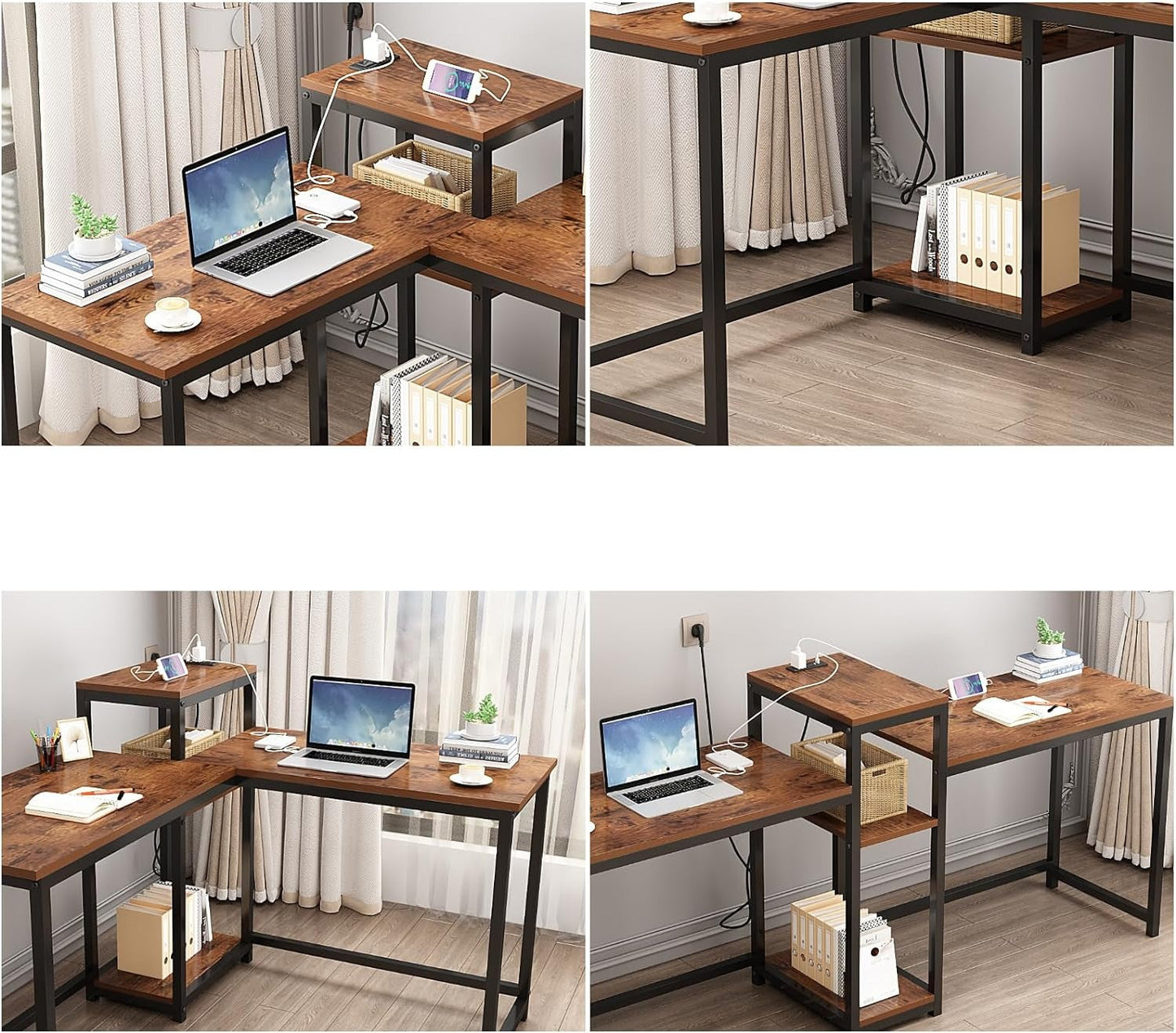83 Inches Two Person Desk with Power Outlet rustic style detail
