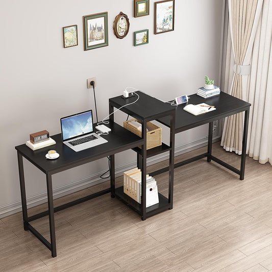 83 Inches Two Person Desk with Power Outlet in black