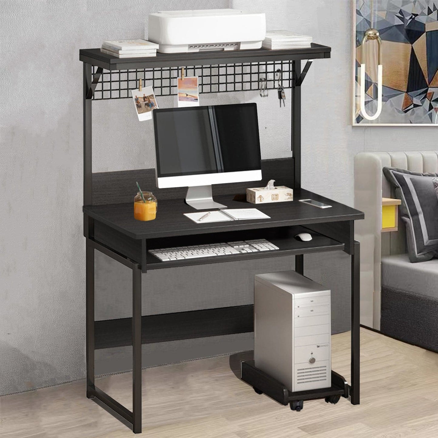 Computer Desk with Hutch,Inch Modern Writing Desk with Storage Shelves, Office Desk Study Table Gaming Desk Workstation