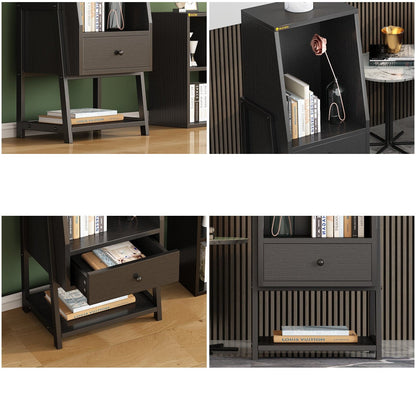 3-tier Ladder Shelf Bookcase Wood Bookshelf With Metal Frame freestanding Display Storage Cabinet With Drawers