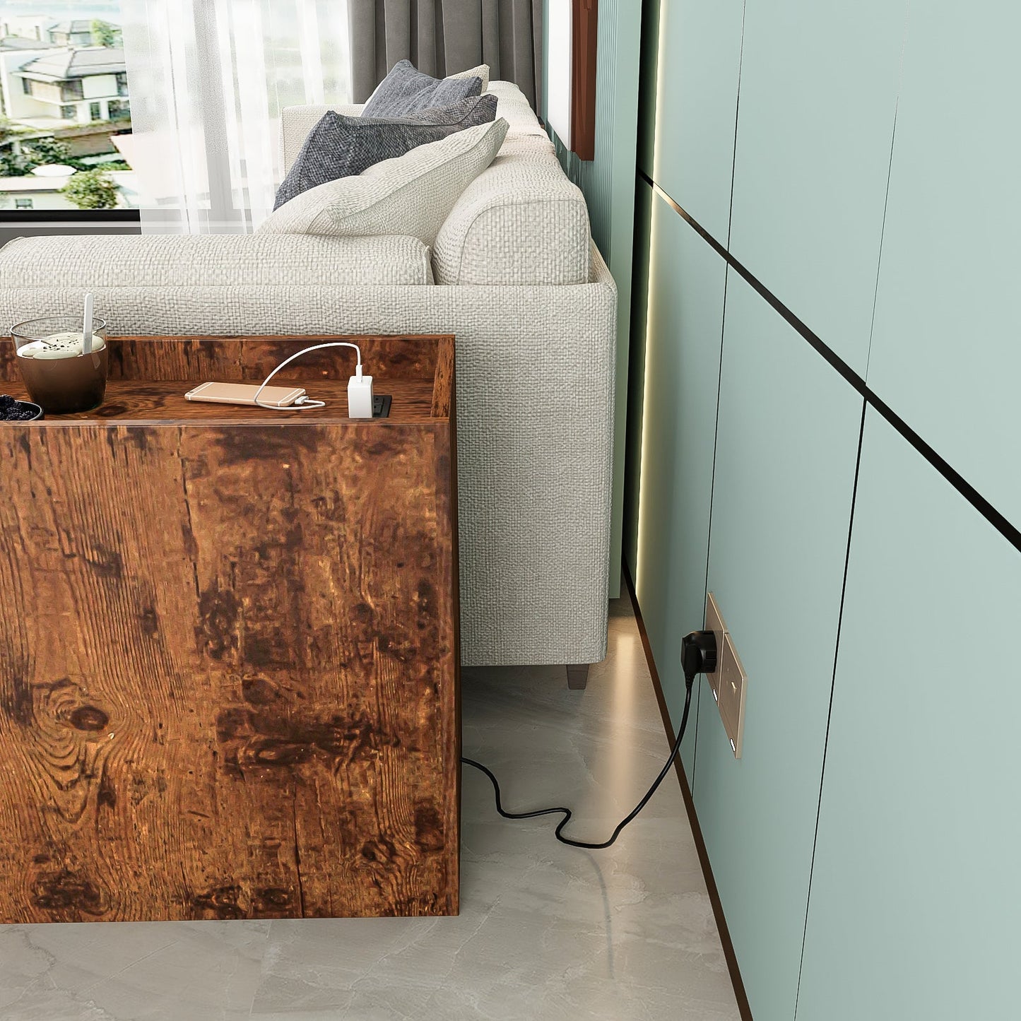 End Table with USB Ports and Power Outlets and 2 Drawers