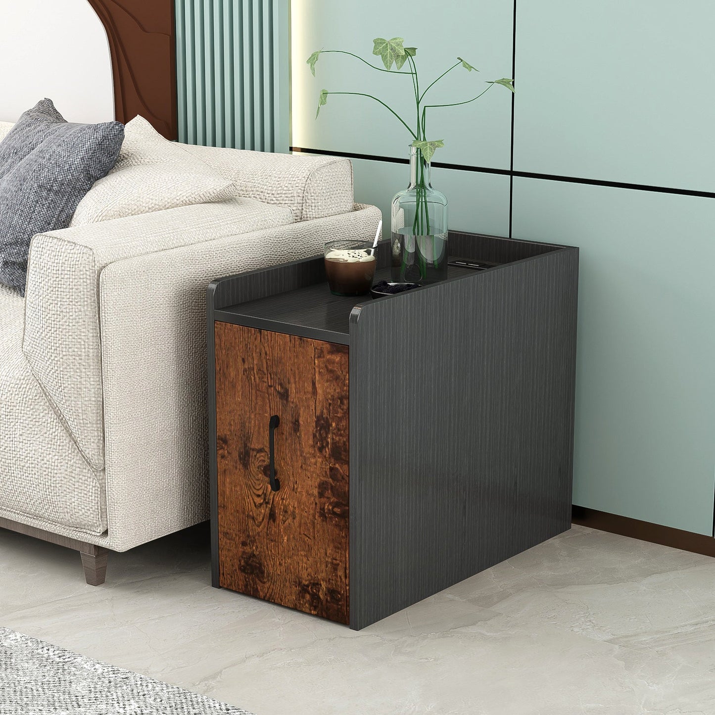 End Table with USB Ports and Power Outlets and 2 Drawers