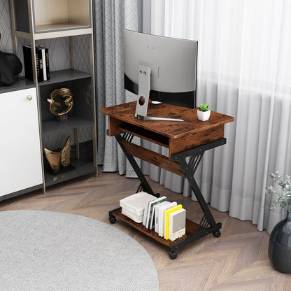 Z-Shaped Compact Study Table with Smooth Keyboard Tray for Small Spaces